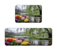 By The Willows in The Spring Rain - Tappetini da cucina per pavimento, 2 pezzi, impermeabili, antiscivolo, imbottiti, anti-affaticamento, resistenti, comodi, per cucina, casa, ufficio, lavanderia