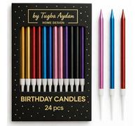 by Tugba Aydan - Candele lunghe e sottili per compleanno, 24 pezzi, color arcobaleno, per torte di compleanno, candele per feste