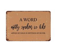 by Unbranded Divertente targa in metallo con scritta "A Word Aptly Spoken is Like Apples of Gold in Settings of Silver". Targa decorativa per casa, cucina, garage, 20,3 x 30,5 cm