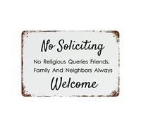 by Unbranded Targa decorativa da parete in metallo, stile vintage, con scritta in lingua inglese "No Soliciting-No Religious Queries- Friends, Family and Neighbors Always Welcome" (lingua italiana non