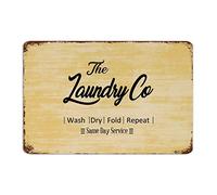 by Unbranded Targa decorativa in metallo con scritta in lingua inglese "Farmhouse The Laundry Co.- Wash Dry Fold Repeat-Same Day Service", vintage, con citazione, decorazione rustica per la casa, 20 x