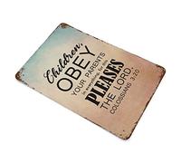 by Unbranded Targa in metallo con scritta "Children,Obey Your Parents in Everything,for This Pleases The Lord", divertente targa in alluminio vintage per soggiorno, decorazione per la casa, 20,3 x