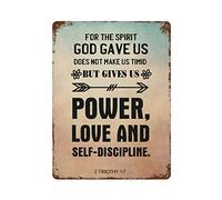 by Unbranded Targa in metallo con scritta in lingua inglese "God Gave Us Does Not Make Us Timid,But Gives Us Power,Love and Self Discipline", divertente targa in alluminio vintage per soggiorno