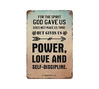 by Unbranded Targa in metallo con scritta in lingua inglese "God Gave Us Does Not Make Us Timid,But Gives Us Power,Love and Self Discipline", divertente targa in alluminio vintage per soggiorno