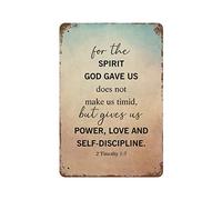 by Unbranded Targa in metallo con scritta in lingua inglese "God Gave Us Does Not Make Us Timid,But Gives Us Power,Love and Self Discipline", divertente targa in alluminio vintage per soggiorno
