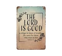 by Unbranded Targa in metallo con scritta in lingua inglese "The Lord is Good,a Refuge in Times of Trouble,He Cares for Those who Trust in him" (lingua italiana non garantita), divertente, vintage, in