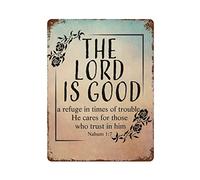 by Unbranded Targa in metallo con scritta in lingua inglese "The Lord is Good,a Refuge in Times of Trouble,He Cares for Those who Trust in him" (lingua italiana non garantita), divertente, vintage, in