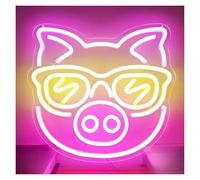 BYAMBD cartelli al neon personalizzati Lampada Da Sole Con Segno Di Maiale, Dimmerabile, Alimentata Tramite USB, Al Neon, Per Parete, Sala Giochi, Decorazioni Per Feste Di Compleanno 27,5Cm×30Cm