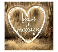 BYAMBD cartelli al neon personalizzati Leave A Message Insegna Al Neon A Forma Di Cuore Luce A LED Incisione 3D Per Il Libro Degli Ospiti Di Nozze Ricevimento Art Decor Illuminato(Warm White,40x40cm)