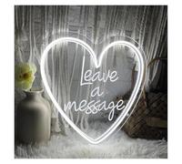 BYAMBD cartelli al neon personalizzati Leave A Message Insegna Al Neon A Forma Di Cuore Luce A LED Incisione 3D Per Il Libro Degli Ospiti Di Nozze Ricevimento Art Decor Illuminato(Bianca,30x30cm)