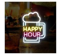 BYAMBD cartelli al neon personalizzati Luci Al Neon Con Lettere Happy Hour Dimmerabili, Per La Decorazione Della Parete Della Festa Insegna Al Neon Per Birra Alimentata Tramite USB 24,3cmx 32cm