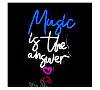 BYAMBD cartelli al neon personalizzati Music Is The Answer Insegna Al Neon A LED Per Bar, Studio, Musica, Festa, Decorazione, Lettera Al Neon Per Insegna Da Parete Illuminata, 32cmx42cm