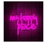 BYAMBD cartelli al neon personalizzati My Happy Place Lettera Con Insegna Al Neon Luce A LED Alimentata Tramite USB Decorazione Estetica Per Bar Sala Giochi Decorazione Lampada 25.2cmx20cm
