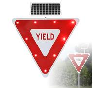 ByBoDi Segnale di precedenza Solare con luci Lampeggianti a LED, Segnale di precedenza Lampeggiante a LED, Impermeabile IP65 con Accessori di Montaggio, Riflettente di Livello ingegneristico 1piece