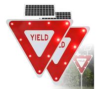 ByBoDi Segnale di precedenza Solare con luci Lampeggianti a LED, Segnale di precedenza Lampeggiante a LED, Impermeabile IP65 con Accessori di Montaggio, Riflettente di Livello ingegneristico 2piece