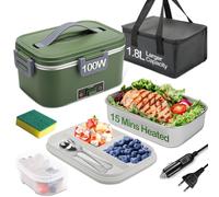 BYbrutek Contenitore per il pranzo elettrico, 100 W, 1,8 l, rimovibile, in acciaio inossidabile, portatile, riscaldato, 3 in 1, 12 V/24 V/220 V, contenitore termico per auto/camion/ufficio/casa, con