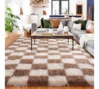 BYBSRLL Tappeto a Quadri per Camera da Letto, 120x180cm Marrone e Bianco Morbido Tappeto per Soggiorno Grande Ragazze Ragazzi Adolescenti Cameretta, Tappeto ad Alto Pelo Soffice a Pelo Lungo Sotto il