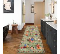 BYBSRLL Tappeto runner da cucina, 60 x 240 cm, antiscivolo e lavabile in lavatrice, non perde pelo, vintage, motivo floreale, per soggiorno, ingresso, corridoio, lavanderia, comodini, ufficio, verde