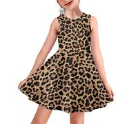 BYCHECAR Abiti longuette da ragazza A-Line per bambini casual svasato Midi Swing Dress Summer School Party Dresses, Marrone leopardato., 13-14 Anni