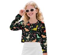 BYCHECAR Camicie natalizie a maniche lunghe per ragazze 5-14 anni magliette sportive top crop top felpe per bambini, Dinosauro Cane Candy, 9-10 Anni