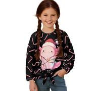 BYCHECAR Camicie natalizie a maniche lunghe per ragazze magliette sportive top cravatta nodo anteriore camicetta crop top felpe per bambini, Axolotl Candy Cane, 7-8 Years
