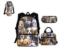 BYCHECAR Set scuola Bgas per ragazze adolescenti zaino con contenitore termico portapranzo tote+astuccio + portabottiglie d'acqua, Simpatico cagnolino., Taglia unica, Zainetto