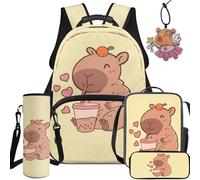 BYCHECAR Set zaino e portapranzo 5 in 1 per bambini per scuola elementare e asilo, ragazzi e ragazze per la scuola, Carino Capibara, L, Casual