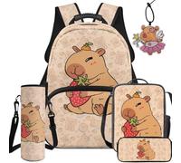 BYCHECAR Set zaino e portapranzo 5 in 1 per bambini per scuola elementare e asilo, ragazzi e ragazze per la scuola, Baby Cute Capybara, L, Casual