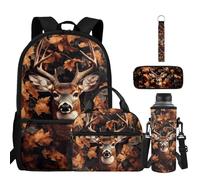 BYCHECAR Zaino da scuola per bambini da 43,2 cm con borsa per il pranzo, set di borse per la scuola materna, scuola elementare, Cervo della foresta, One Size, Zaino daypack