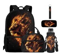BYCHECAR Zaino da scuola per bambini da 43,2 cm con borsa per il pranzo, set di borse per la scuola materna, scuola elementare, Leone di fuoco, One Size, Zaino daypack