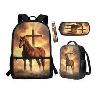 BYCHECAR Zaino per la scuola 2025 Trendy Lunch Box Astuccio Astuccio Portachiavi Set per Classroom, Cavallo, Taglia unica, Zaino per bambini