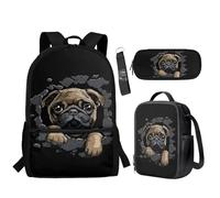 BYCHECAR Zaino per la scuola 2025 Trendy Lunch Box Astuccio Astuccio Portachiavi Set per Classroom, Carlino, Taglia unica, Zaino per bambini