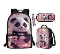 BYCHECAR Zaino per la scuola 2025 Trendy Lunch Box Astuccio Astuccio Portachiavi Set per Classroom, Panda, Taglia unica, Zaino per bambini