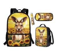 BYCHECAR Zaino per la scuola 4 in 1 Preppy Lunch Box Astuccio Portamatite Portachiavi Set per il Ritorno a Scuola, Canguro, Taglia unica, Zaino per bambini