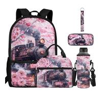 BYCHECAR Zaino per la scuola ragazzi ragazze zaino 5 pezzi set 43,2 cm borsa per bambini con scomparti borsa scuola elementare, Treno Rosa, One Size, Zaino daypack