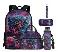 BYCHECAR Zaino per la scuola ragazzi ragazze zaino 5 pezzi set 43,2 cm borsa per bambini con scomparti borsa scuola elementare, Tigre Galas, One Size, Zaino daypack