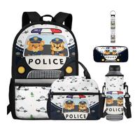 BYCHECAR Zaino per la scuola ragazzi ragazze zaino 5 pezzi set 43,2 cm borsa per bambini con scomparti borsa scuola elementare, Auto della polizia, One Size, Zaino daypack