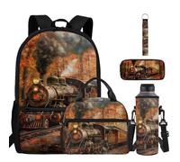 BYCHECAR Zaino per la scuola ragazzi ragazze zaino 5 pezzi set 43,2 cm borsa per bambini con scomparti borsa scuola elementare, Treno Marrone, One Size, Zaino daypack