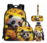 BYCHECAR Zaino per la scuola ragazzi ragazze zaino 5 pezzi set 43,2 cm borsa per bambini con scomparti borsa scuola elementare, Girasole Panda, One Size, Zaino daypack