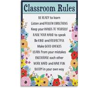BYCIFRLG Classroom Rules Educational Poster Floral Design Canvas Wall-Art | Colorful floral design makes rules fun and easy for elementary students to remember(Framed,16x24inch(40x60cm))