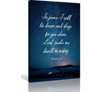 BYCIFRLG Sleep in Peace Psalm 4:8 Bible Verse Wall-Art, Modern Inspirational Scripture Print on Canvas for Christian Home, Bedroom and Office Decor(Framed,12x18inch(30x45cm))