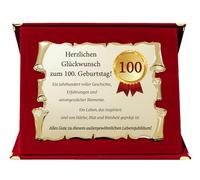 ByClay Laboratory Regalo per il 100° compleanno - Elegante targa d'onore in custodia (bordeaux o blu) - Certificato decorativo con medaglia 100 - Idea regalo esclusiva per uomini e donne