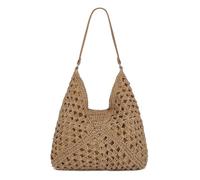 Bycobecy Borsa da spiaggia in paglia da donna, in rafia, all'uncinetto, grande, estiva, borsa a tracolla intrecciata per vacanze e lavoro, Marrone