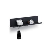 byde Helke - Mensola da Parete, 30 x 6 x 6 cm, 5 Ganci e Porta Cavi, In Lamiera di Acciaio Verniciato a Polvere, Organizer per Chiavi e Lettere per Ingresso, Corridoio, Cucina, Ufficio, Colore Nero