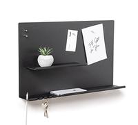 byde - Organizer da Parete Hebe in Acciaio, 49 x 9 x 30 cm, Ganci Chiave, Lavagna Magnetica e Magneti per Organizzare Posta e Appunti, Colore Nero