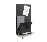 byde - Organizer da Parete Heke in Acciaio, 30 x 9 x 49 cm, Ganci Chiave, Lavagna Magnetica e Magneti per Organizzare Posta e Appunti, Colore Nero