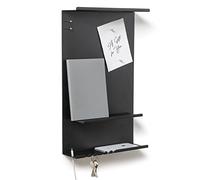 byde - Organizer da Parete Hele in Acciaio, 30 x 9 x 49 cm, Ganci Chiave, Lavagna Magnetica e Magneti per Organizzare Posta e Appunti, Colore Nero