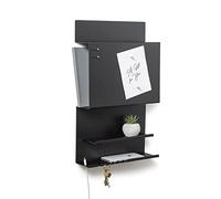 byde - Organizer da Parete Hepe in Acciaio, 30 x 9 x 49 cm, Ganci Chiave, Lavagna Magnetica e Magneti per Organizzare Posta e Appunti, Colore Nero