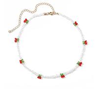Bydezcon Collane da donna, fatte a mano con perline di riso di ciliegia, collana girocollo da donna alla moda bohémien alla clavicola, collane per feste, Acrilico