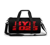Bye 2025 Red Words on Black Travel Gym Bag per donne uomini borsa da viaggio cilindrica borsone sport allenamento borsa con tracolla